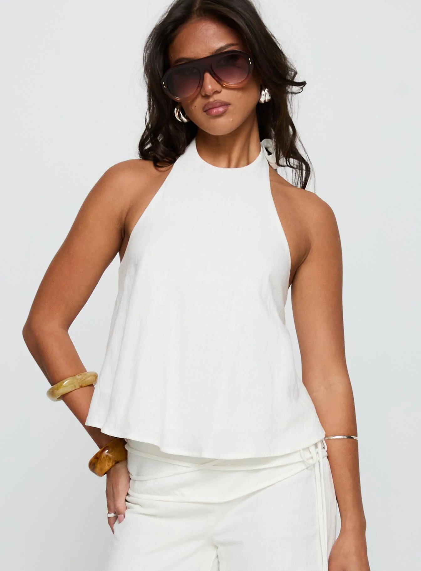 Halter-Top de lino color chocolate